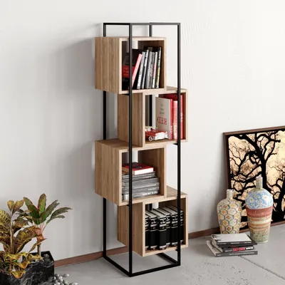 Produktbild von Skye Decor, Prada - Walnut, Black, Bücherregal, Nussbaum, 100 % MELAMINBESCHICHTETE SPANPLATTEN, 52 x 38 x 160 cm