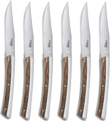 Produktbild von 6er Set Comas Steakmesser Holzgriff Edelstahl Steakbesteck Grillbesteck Messer Messerset Pizzamesser K2 Braun Silber