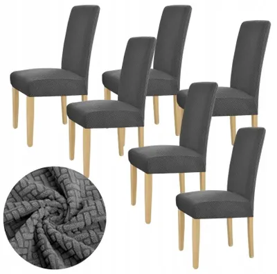 Produktbild von Stuhlhussen 6 Stück - Dunkelgrau Jacquard - Universeller Stuhlbezug - Passend für Henriksdal - Waschbar