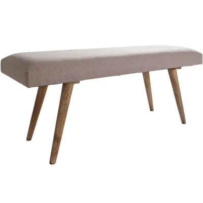 Produktbild von Sitzbank Stoff / Massivholz Bank Beige 117x51x38 cm im Retro Stil, 2er Polsterbank Flur, Gepolsterte Stoffbank Esszimmer Braun, Kleine Bettbank Baumwolle, Flurbank Dielenmöbel schmal