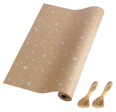 Zdjęcie produktu dla Ekologiczny papier kraft do pakowania, 43 cm x 15 m, z białymi gwiazdkami