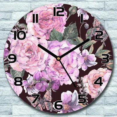 Produktbild von Wanduhr aus Glas Rund fi 30 Schmetterling rosa Quarz Deko Schlafzimmer Büro