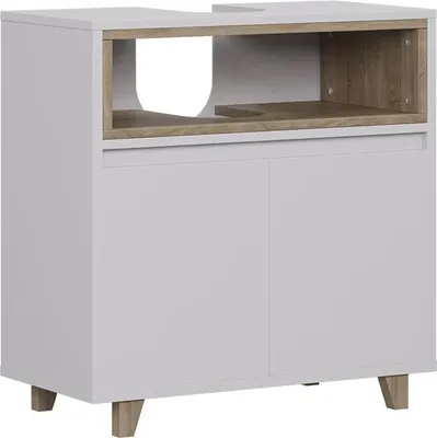 Image de Meuble vasque simple Vicco Elnor blanc/chêne 60x61cm avec 2 portes, Model 56622