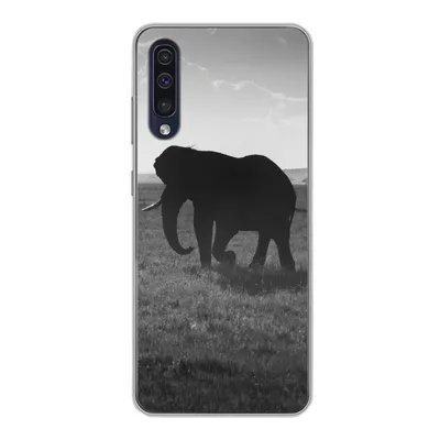 Produktbild von MuchoWow® Handyhülle Schutzhülle Hülle für Samsung Galaxy A30s Elefant - Einfarbig - Tiere - Schwarz und weiß Silikon Softcase Handy Hülle - Karteninhaber