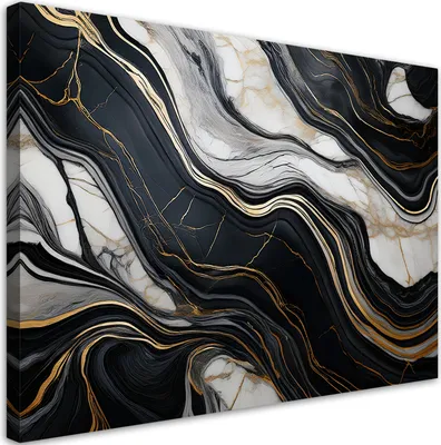 Produktbild von Leinwandbild Schwarz-Weiß-Marmor mit Gold 90x60 Feeby Schwarz bild für die wand bereit zum aufhängen
