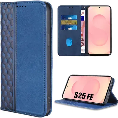 Image de Coque pour Samsung Galaxy S25 FE, Cuir Synthétique Antichoc Anti-Rayures Motif Mosaïque Bleu Marine
