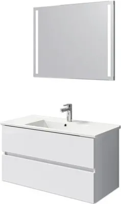 Produktbild von Pelipal Badmöbel-Set Cavallino BxHxT 100 x 200 x 45 cm Frontfarbe weiß hochglanz mit Keramik-Waschtisch weiß, Waschtisch
