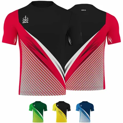 Vorder und Rückansicht des OMKA Team Sport Soccer Rot Jersey mit atmungsaktivem Mikropolyester modernem Streifenmuster und kurzen Ärmeln perfekt für verschiedene Teamsportarten jetzt online kaufen