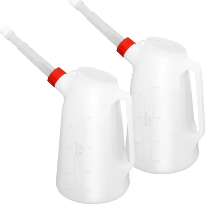 Produktbild von Ölkanne 4L 2er Set, HDPE Kunststoff, Tropffrei, lange Ausgießhilfe, Messskala, Stoßfest, hitze- & kältebeständig, Werkstatt & Küche Ölbehälter