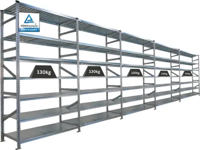 Produktbild von Fachbodenregal PROXIMO mit  Stecksystem | Komplettregal | HxBxT 240x750x60cm | 7 Ebenen | Beidseitig nutzbar | Verzinkt