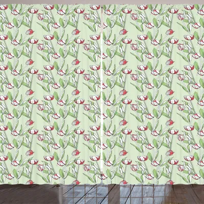 Produktbild von ARANDE Botanisch Gardine, Kontinuierliche künstlerische Muster der abstrakten Tulpen, 280 x 225 cm, Pastellgrün Magenta