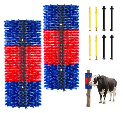 Produktbild von VEVOR Kratzbürste 43x19 cm, Viehbürste 2 Stk. inkl. 8 Schrauben, Rinderkratzer zur Linderung von Rückenjucken, Massage-& Pflege-Kratzwerkzeug für Pferde, Rinder, Schafe & Schweine, Blau & Rot