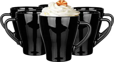 Produktbild von Glasmark KROSNO 1992 Hugo Kaffeegläser-Set 6-teilig Cappuccino Eiskaffee Gläser Becher Spülmaschinenfest Schwarz 6x360 ml