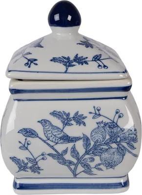 Immagine prodotto di Clayre & Eef Barattolo di stoccaggio Coperchio 13x13x17 cm Vetroceramica bianca blu