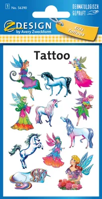 Image de Avery Zweckform® 56390 Z-Design 56390, Tatouages pour enfants, Elfes, Licornes, 1 feuille/11 tatouage
