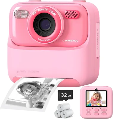 Produktbild von Kinderkamera, Sofortbildkamera, Kamera Kinder sofortdruck, 1080P HD Dual-Linse Selfie Digitalkamera, mit Druckpapier & 32G Karte