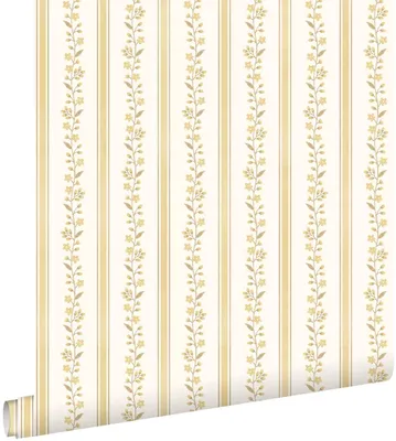 Produktbild von ESTAhome Tapete Blumen und Streifen Gelb 50 x 900 cm