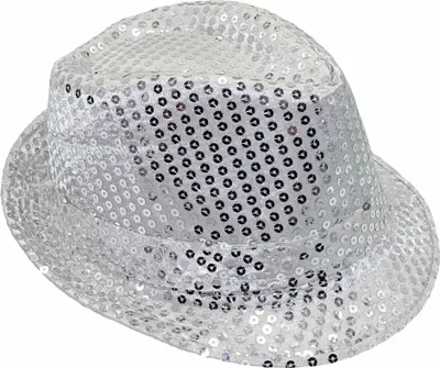 Produktbild von Silberner Pailletten Hut (mit LED Blinklicht)