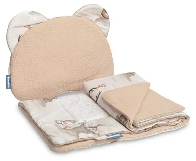 Sensillo Kinderwagen-Set aus Musselin, Waldhain, Braun, Decke und Kissen