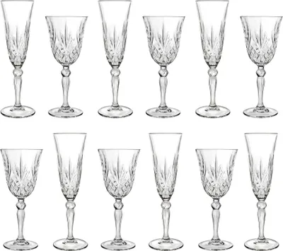 Produktbild von RCR Crystal 12-teiliges Melodia-Set aus Weißweingläsern und Champagnerflöten