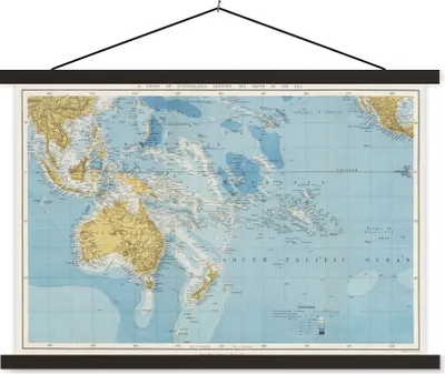 Produktbild von MuchoWow® Textilposter Karte - Retro - Australien 60x40 cm mit schwarzem Rahmen - Hölzernes