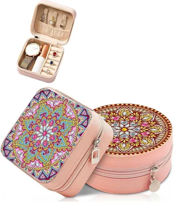 Imagen del producto de Caja para sierra de dentista, 2 unidades, color rosa, con diseño de pintura de diamantes, motivo mandala, para manualidades