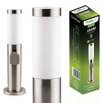 Immagine prodotto di LUMILED lampada da terra per esterni 45cm con presa IP44 in acciaio inox E27 luce da giardino lampada da terra argento luce da sentiero luce da esterno