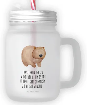 Produktbild von Mr. & Mrs. Panda Glas Wombat - Transparent - Geschenk, Das Leben Ist schön, Trinkglas mit Strohhalm, Motivation, Australien, Becher Deckel, Cocktailglas, Lustige Sprüche