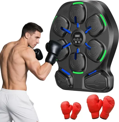 Image de Sac de frappe électronique - Noir - À fixer au mur - Avec enceinte Bluetooth et 8 surfaces de frappe