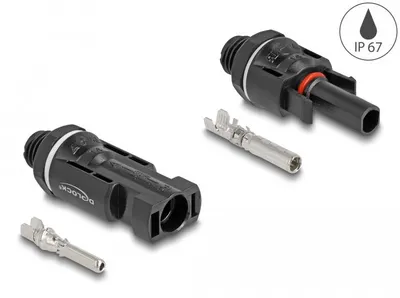Imagen del producto de Conectores solares Delock DL4 para crimpar, conector macho y hembra, color negro, 2 unidades