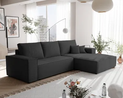 Produktbild von IDOHOME-Polsterecksofa NOVA mit Schlaffunktion und Bettkasten Ecksofa in L-Form Wohnzimmer Sofa mit Bettkasten Couch Rechts Poso 135 Schwarz