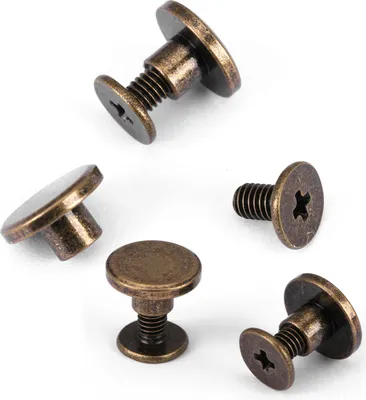 Productafbeelding van 20 platte schroeven, messingnieten, lederaccessoires, 5 mm, antiek koperkleur, voor doe-het-zelf reparaties
