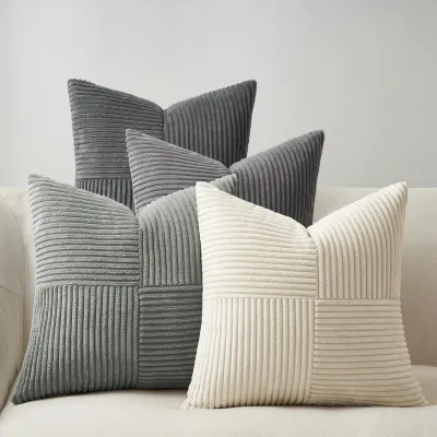 Produktbild von Kissenbezug 45x45 cm Grau 4-teiliges Set Sofakissen Cord Kissenbezug Plüsch Farbverlauf