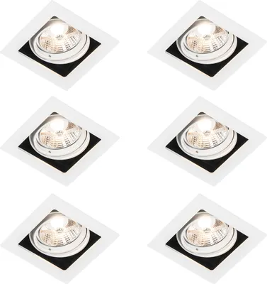 Produktbild von QAZQA - Set mit 6 Einbaupunkt weiß einstellbar - Artemis 70 I Wohnzimmer I Schlafzimmer - Aluminium - LED geeignet GU10