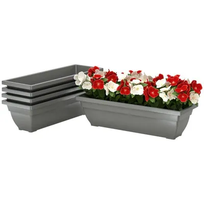 Produktbild von 5er-Set Blumentöpfe – Pflanzkasten – Balkonkasten – Kunststoff-Blumentopf – Blumentopf für den Außenbereich – 59 x 21 x 16 cm – grau
