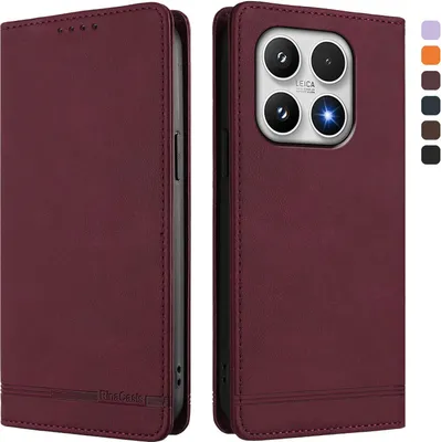 Image de Etui pour Xiaomi 17, étui rétro en cuirPolyuréthaneavec support et fentes pour cartes Rouge