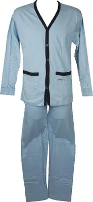 Immagine prodotto di Pigiama uomo cotone jersey estivo manica lunga aperto con bottoni scollo V RAGNO articolo N62982, 8-OTTAVA, Cotone 100%