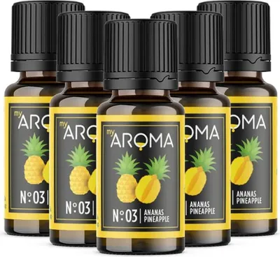 Produktbild von myAROMA Flavour Drops – Ananas 5x10ml, zuckerfreie und kalorienfreie Aromatropfen, vegan & ohne künstliche Farbstoffe