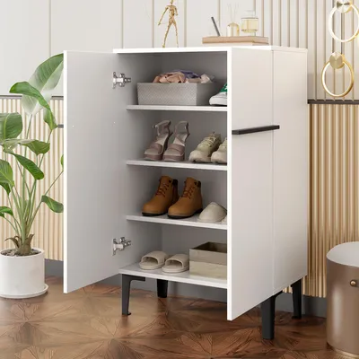 Image de Armoire à chaussures moderne à double porte, grand espace de rangement et étagères réglables - Armoire de rangement pratique pour l'entrée