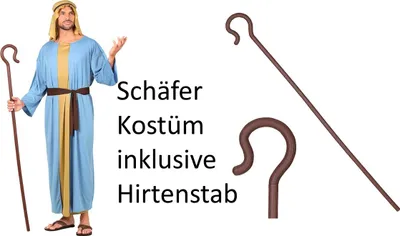 Produktbild von Kostüm Schäfer - Robe mit langer Weste, Gürtel, Kopfbedeckung und Schäfer Stab Gr. S - 3XL XXL - 56/58 Herren