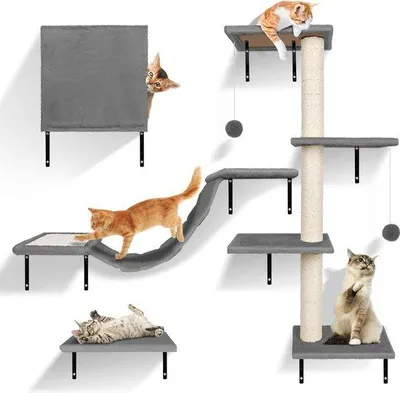 Productafbeelding van Famanu klimwand, 10-delig, met sisal, kattenhangmat en krabpalen - geschikt voor katten tot 10 kg
