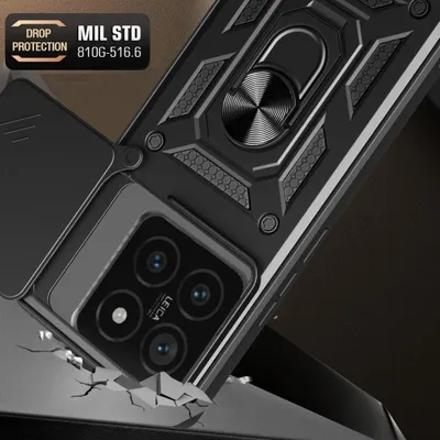 Produktbild von Xiaomi 14T Pro Hülle - Coverup Armor Ring Ständer Back Cover mit Kamera Schutz - Schwarz