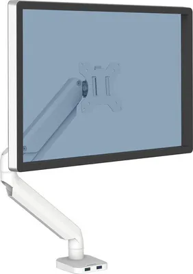 Obrázok produktu pre Držiak na monitor pre 1 obrazovku – do 32 palcov – výškovo nastaviteľný – štandard VESA – 2 USB porty – biely