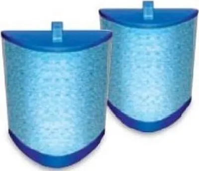 Two blue water filter cartridges are shown side-by-side against a white background.