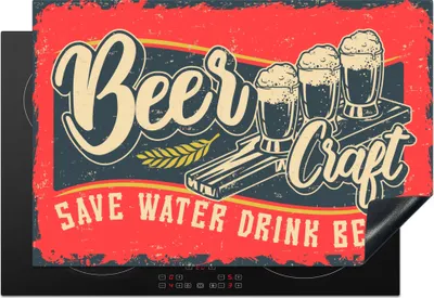 Produktbild von KitchenYeah© Herdabdeckplatte Mancave - Bier - Gläser - Vintage , 78x52cm, Küche Deko, Glaskeramikkochfeld Herdabdeckung, Abdeckplatte fùr Kochfeld
