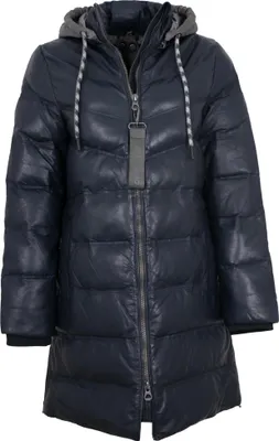 Produktbild von Gipsy by Mauritius - Damen Ledermantel Steppmantel Kapuze Lammnappa blau : L