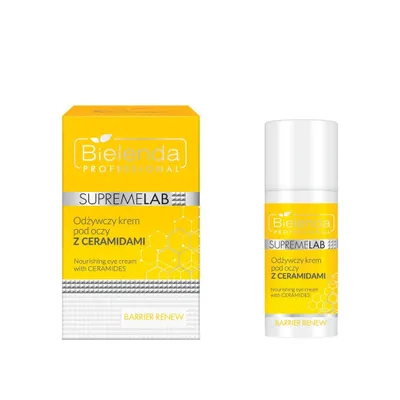 A product shot of a Bielenda eye cream box and bottle against a white background.