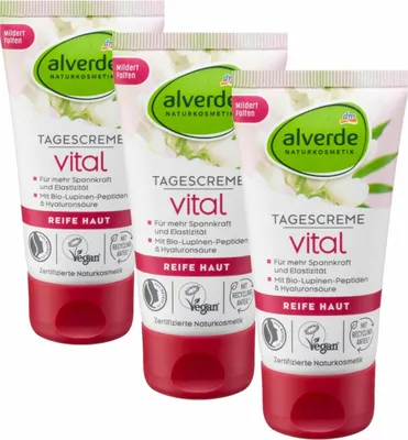 Produktbild von 3 x alverde Naturkosmetik - Tagescreme / Gesichtscreme Vital Bio-Lupinen-Peptide (3 x 50 ml)