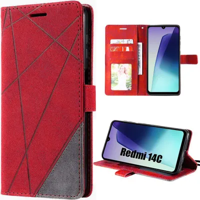 Image de Coque pour Xiaomi Redmi 14C, Protection Antichoc Intégrale Effet Cuir Élégant - Rouge