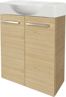 Produktbild von Fackelmann SBC B. STYLE Gäste WC Set 2-teilig 55 cm, Braun hell, 2 Türen, Keramik Hahnloch rechts